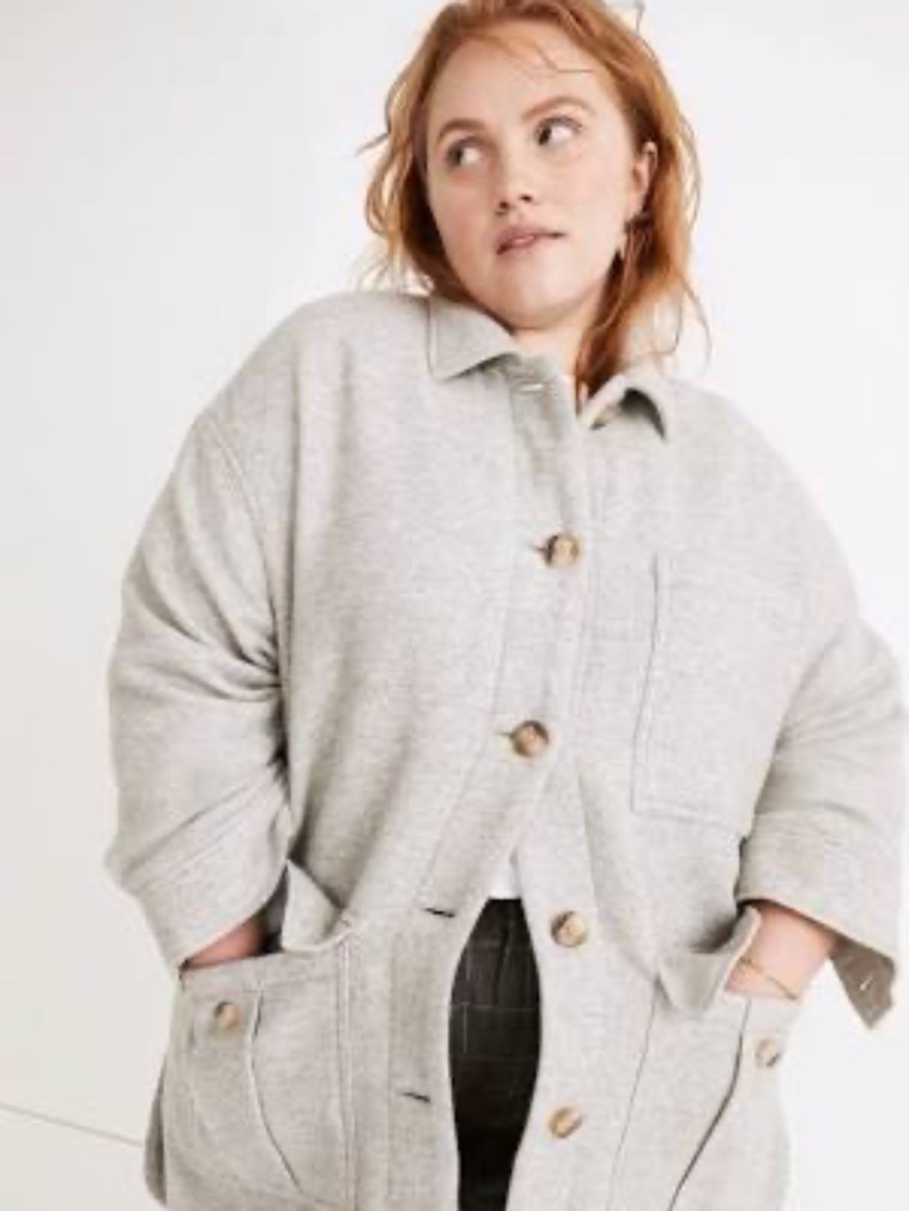 Oversized Light Gray Wool-Blend Button down Madewell Belrose Shirt-Jacket